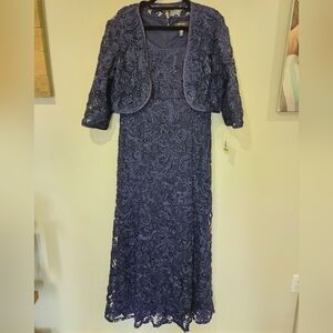 R&M Richards Elegant Long Sleeve Navy Lace Dress with Jacket